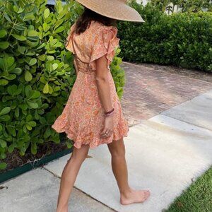 Perry Walker Collective Madi Mini Wrap Sun Dress 2 / S Orange Floral Silk Blend